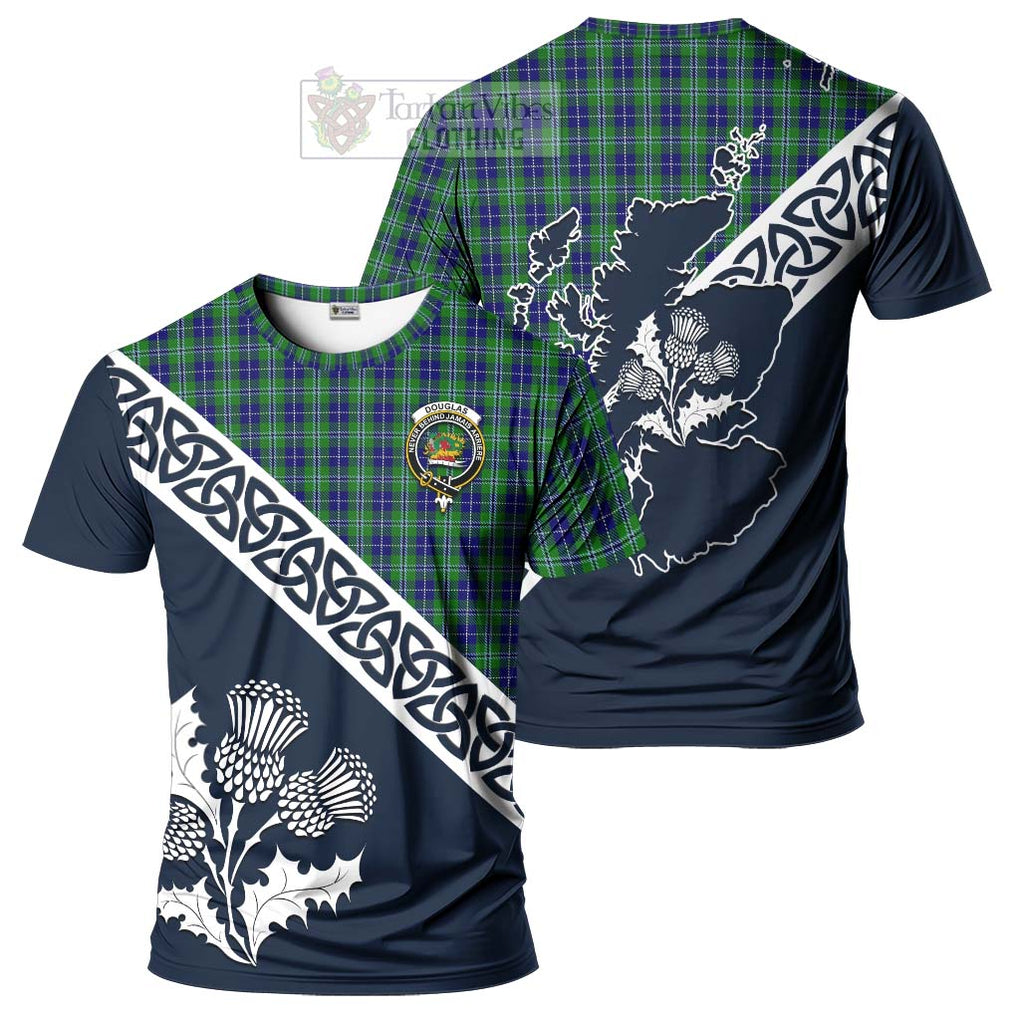 Douglas Tartan T-Shirt Featuring Thistle and Scotland Map