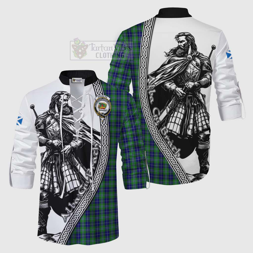 Tartan Vibes Clothing Douglas Tartan Clan Crest Ghillie Kilt Shirt with Highlander Warrior Celtic Style