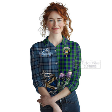 Douglas Tartan Women's Casual Shirt Happy St. Andrew's Day Half Tartan Style