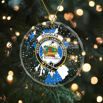 Douglas Clan Crest Christmas Glass Ornament with Scotland Map