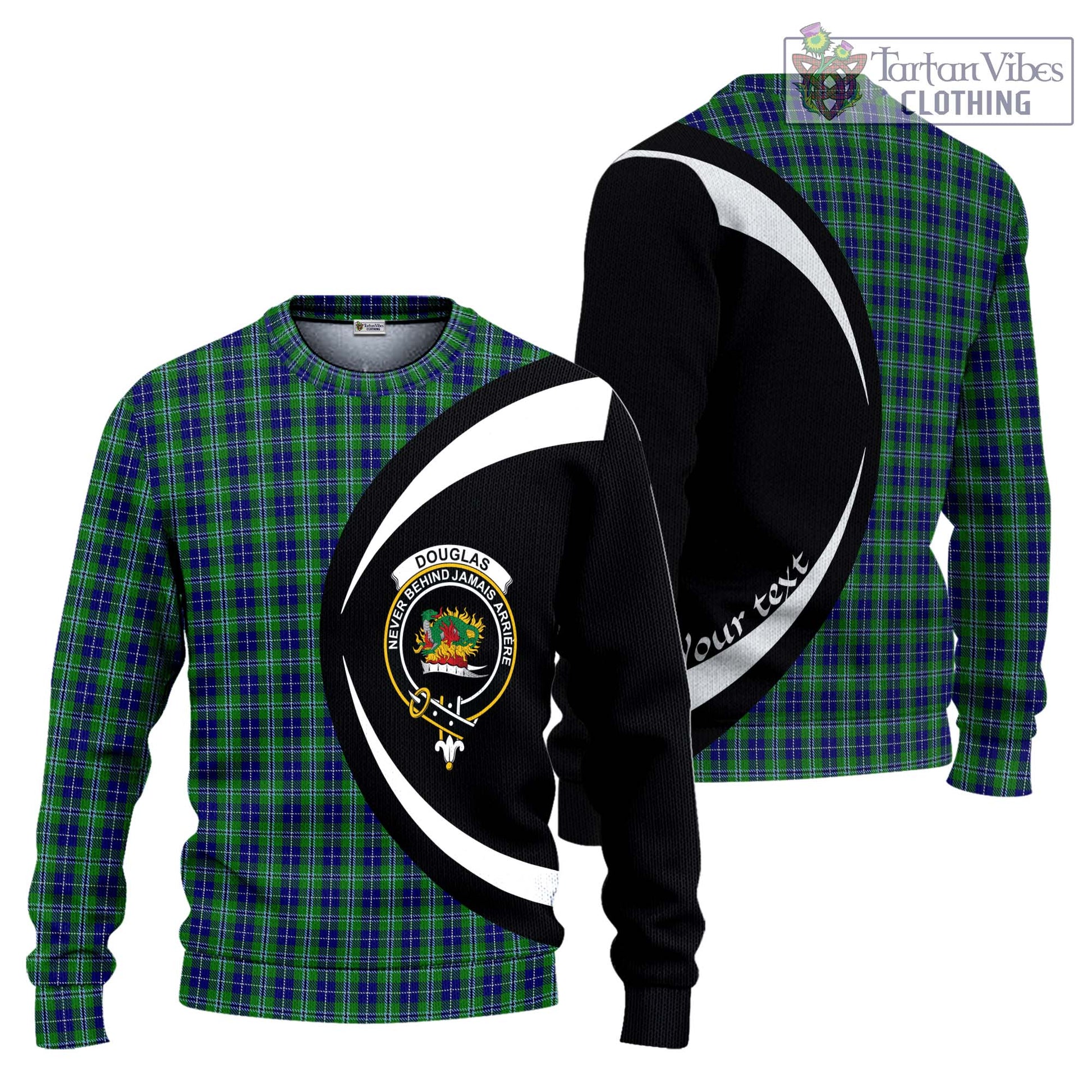 Douglas Tartan Ugly Sweater with Family Crest Circle Style Unisex - Tartan Vibes Clothing