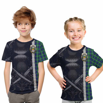 Douglas Tartan Kid T-Shirt with Family Crest Cross Sword Thistle Celtic Vibes