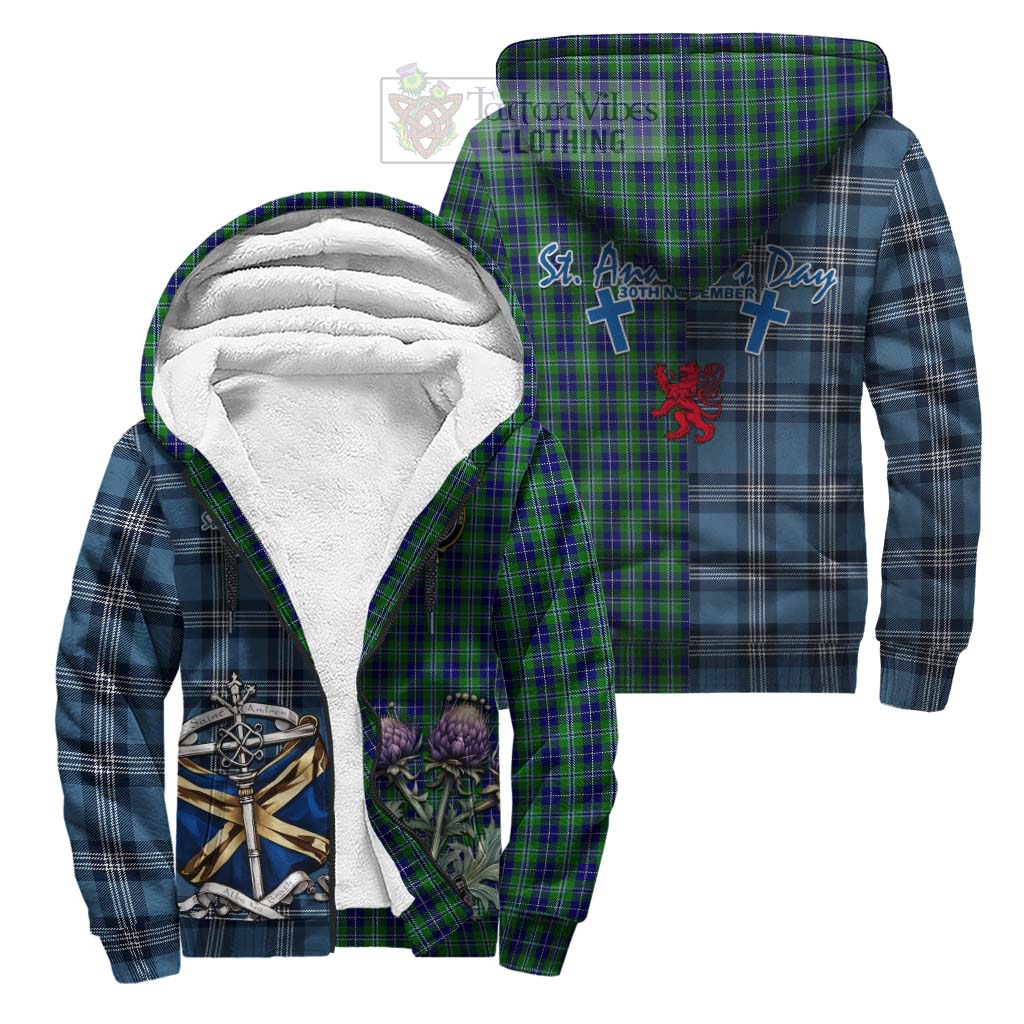 Tartan Vibes Clothing Douglas Tartan Sherpa Hoodie Happy St. Andrew's Day Half Tartan Style