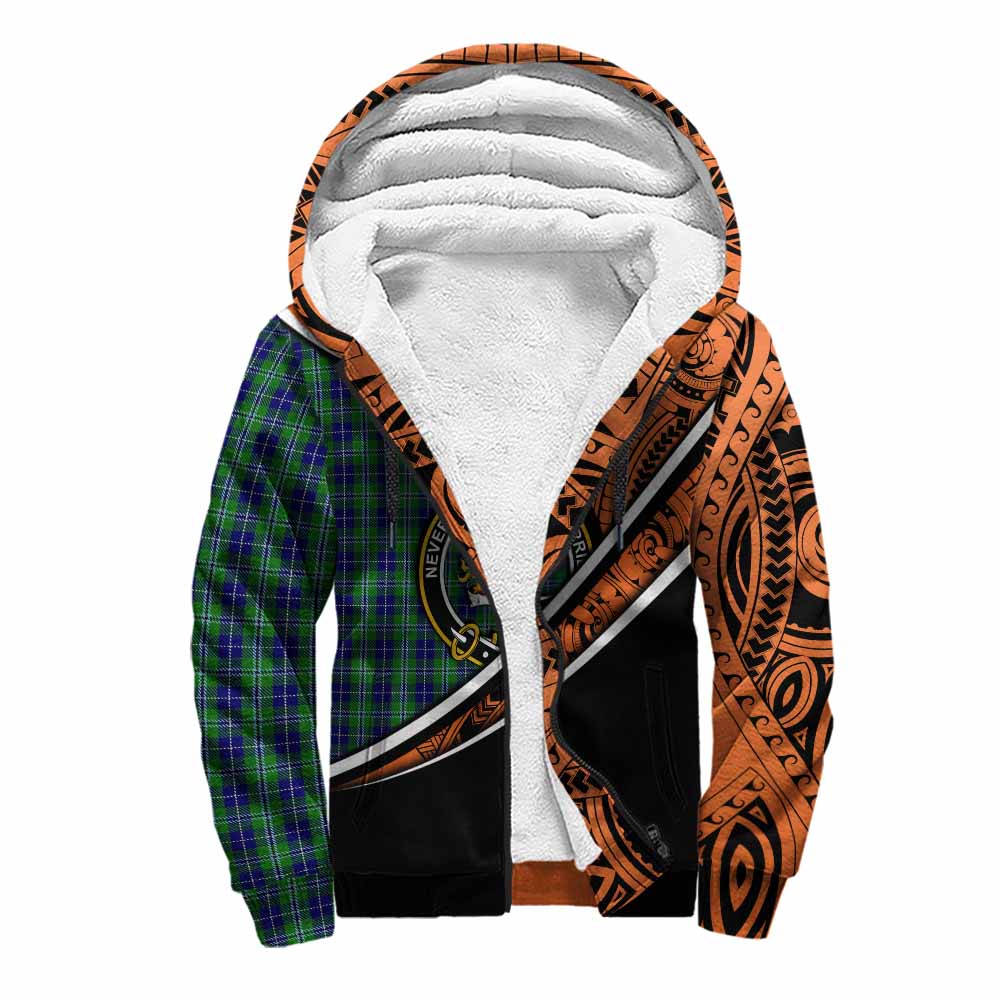 Tartan Vibes Clothing Douglas Crest Tartan Sherpa Hoodie with Maori Tattoo Style - Orange Version