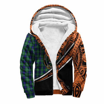 Douglas Crest Tartan Sherpa Hoodie with Polynesian Vibes Style - Orange Version