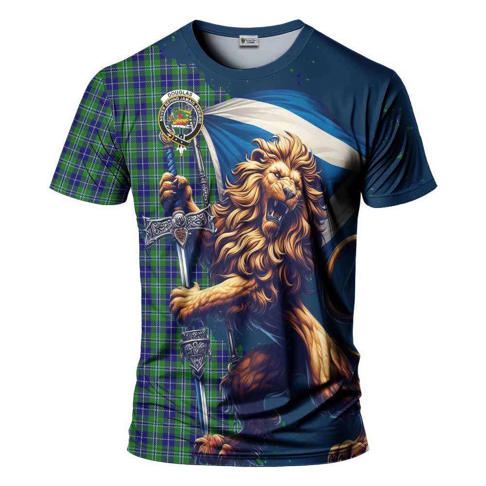 Tartan Vibes Clothing Douglas Tartan Family Crest T-Shirt with Scottish Majestic Lion