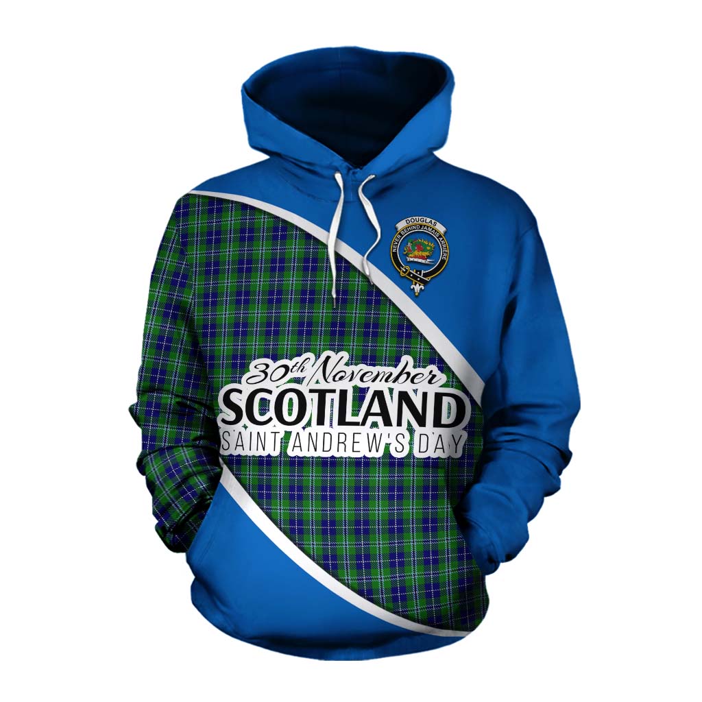 Tartan Vibes Clothing Douglas Family Crest Tartan Cotton Hoodie Celebrate Saint Andrew's Day in Style