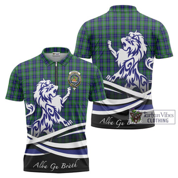 Douglas Tartan Zipper Polo Shirt with Alba Gu Brath Regal Lion Emblem