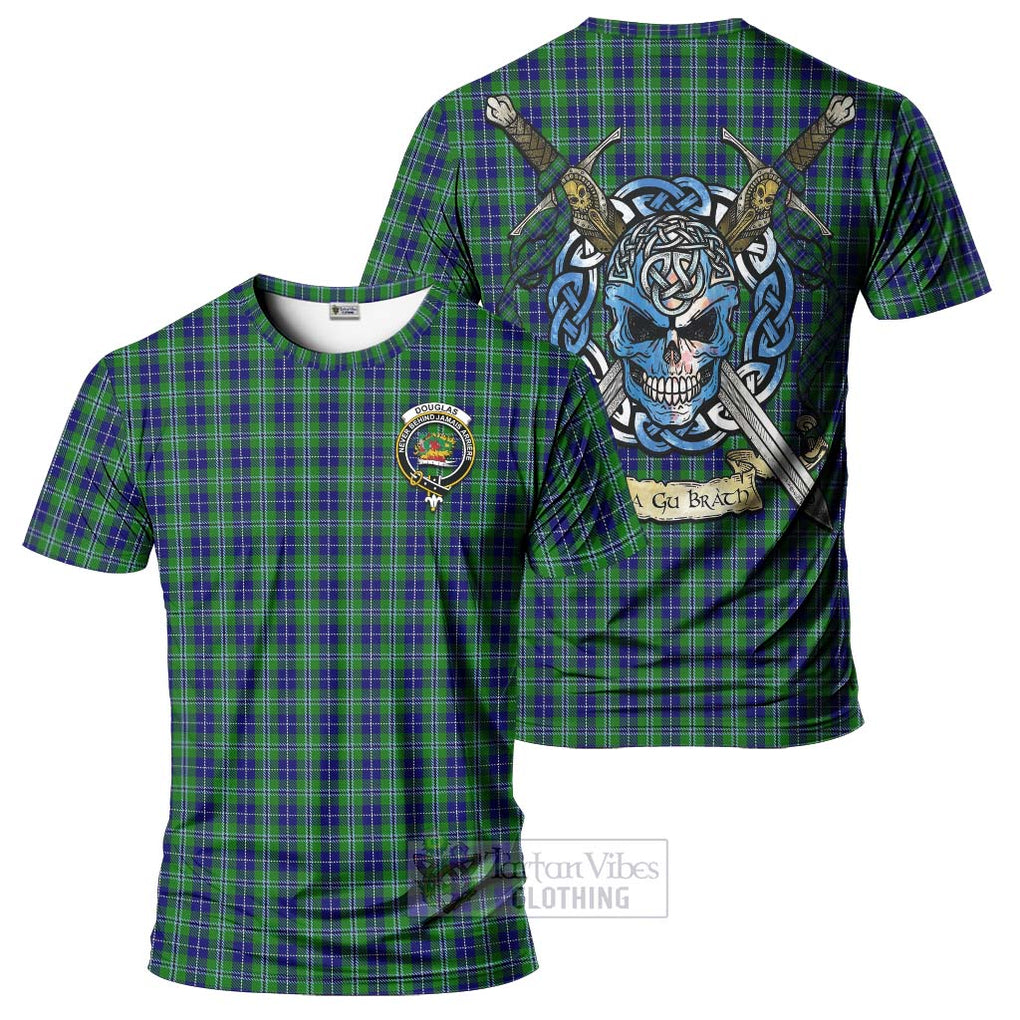 Tartan Vibes Clothing Douglas Tartan T-Shirt with Family Crest Celtic Skull Style