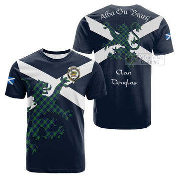 Douglas Tartan Lion Rampant Cotton T-shirt Proudly Display Your Heritage with Alba Gu Brath and Clan Name