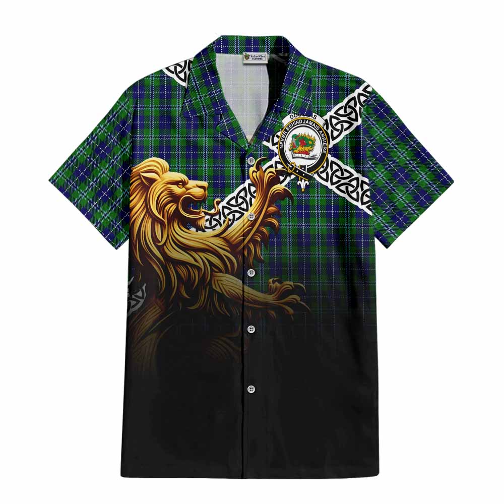 Douglas Crest Tartan Hawaiian Shirt with Golden Lion Emblem Celtic Style Kid - Tartan Vibes Clothing