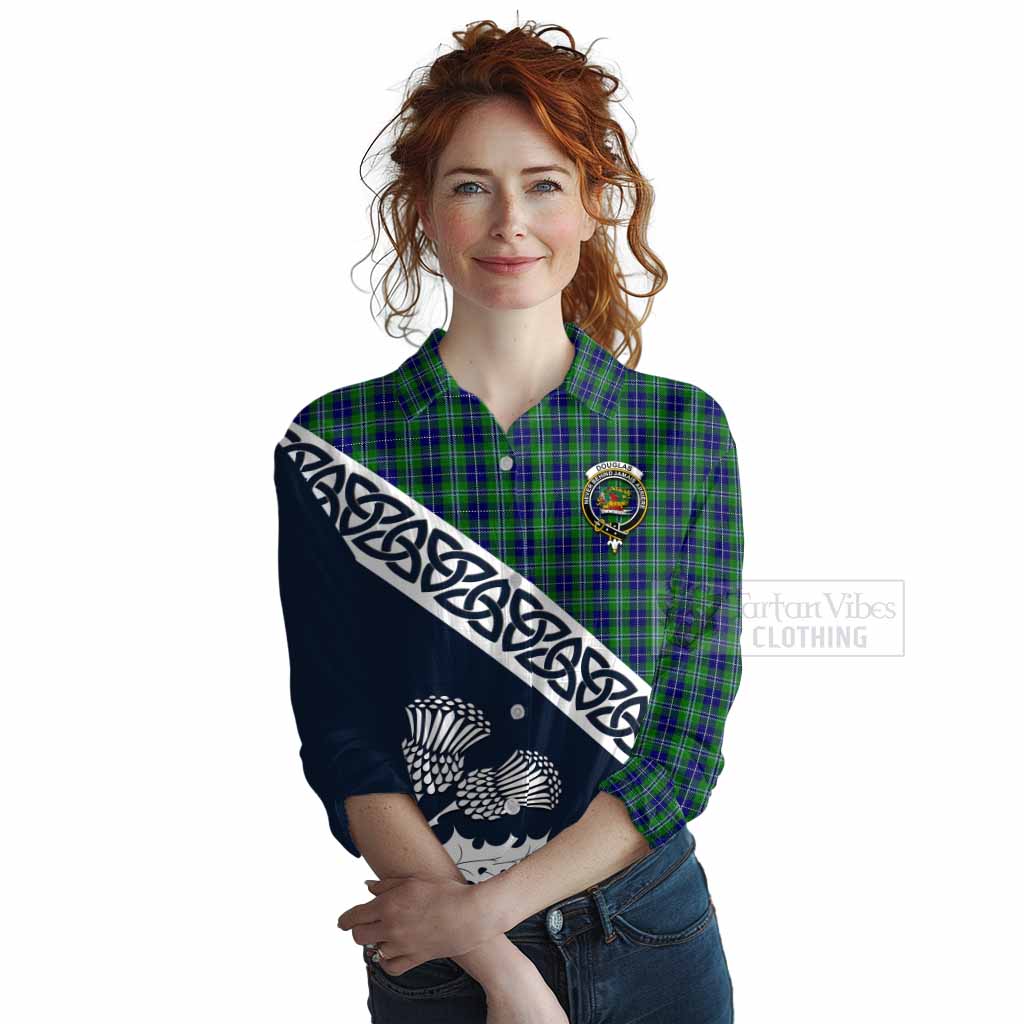 Tartan Vibes Clothing Douglas Tartan Women's Casual Shirt Featuring Thistle and Scotland Map