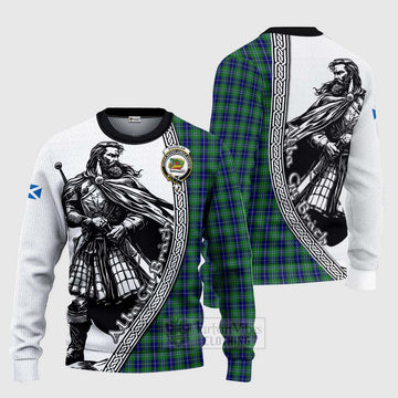 Douglas Tartan Clan Crest Knitted Sweater with Highlander Warrior Celtic Style