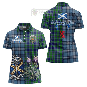 Douglas Tartan Women's Polo Shirt Happy St. Andrew's Day Half Tartan Style