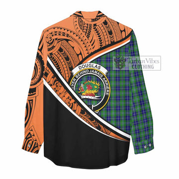 Douglas Crest Tartan Women's Casual Shirt with Polynesian Vibes Style - Orange Version