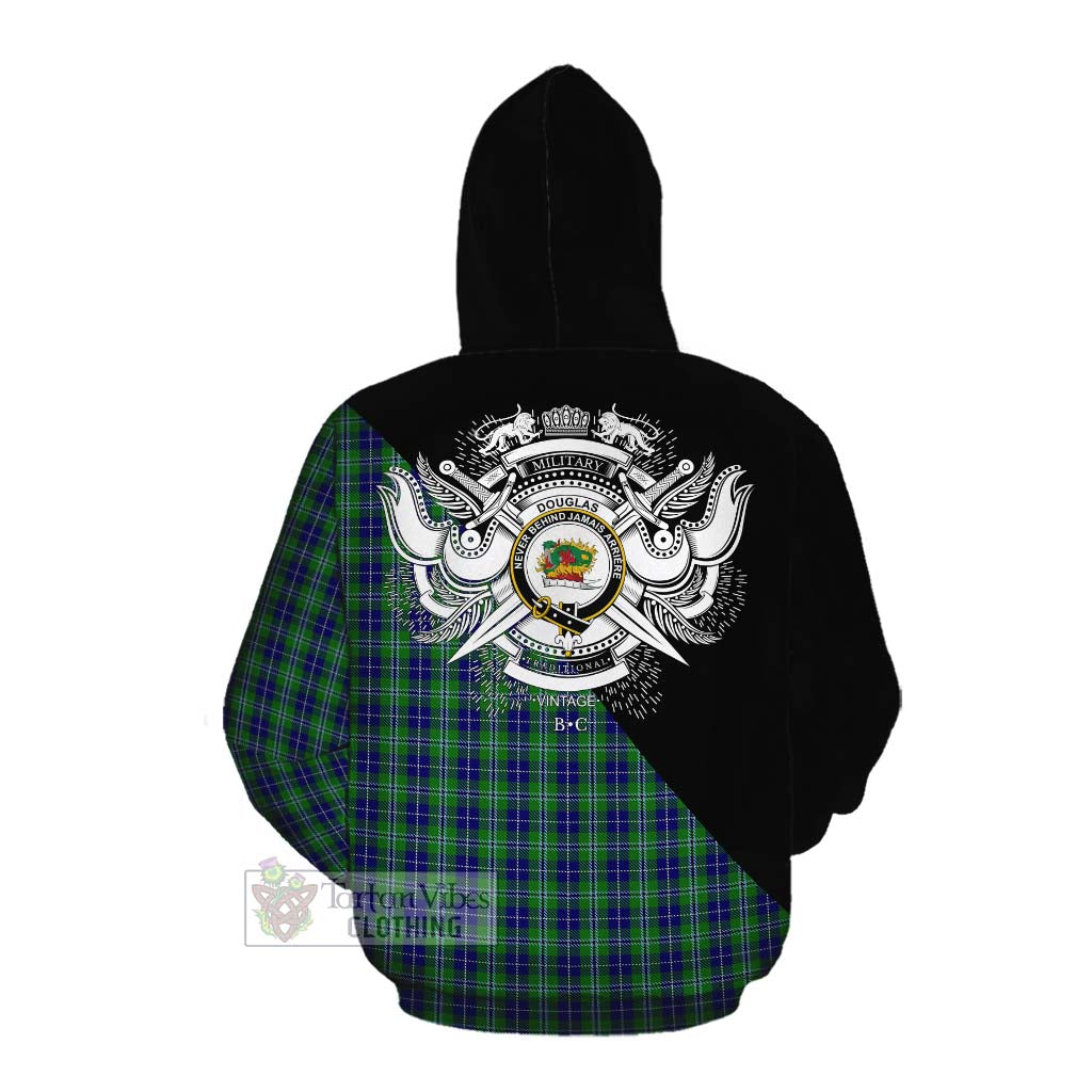 Tartan Vibes Clothing Douglas Tartan Cotton Hoodie with Family Crest and Military Logo Style