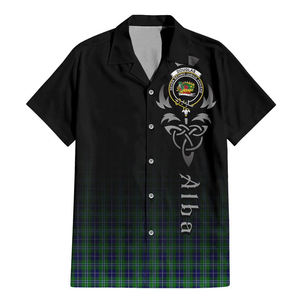 Tartan Vibes Clothing Douglas Tartan Short Sleeve Button Up Featuring Alba Gu Brath Family Crest Celtic Inspired