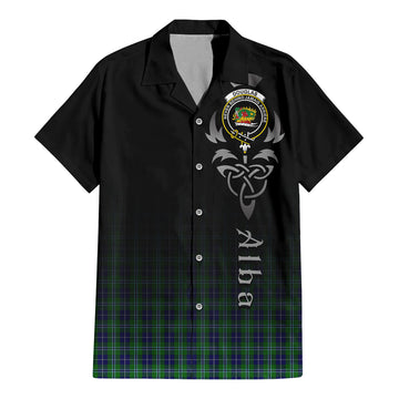 Douglas Tartan Short Sleeve Button Up Shirt Featuring Alba Gu Brath Family Crest Celtic Inspired