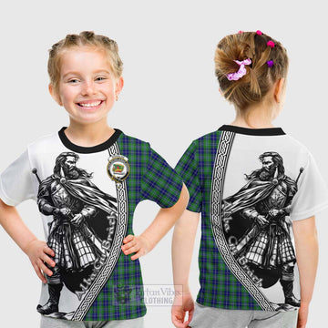 Douglas Tartan Clan Crest Kid T-Shirt with Highlander Warrior Celtic Style