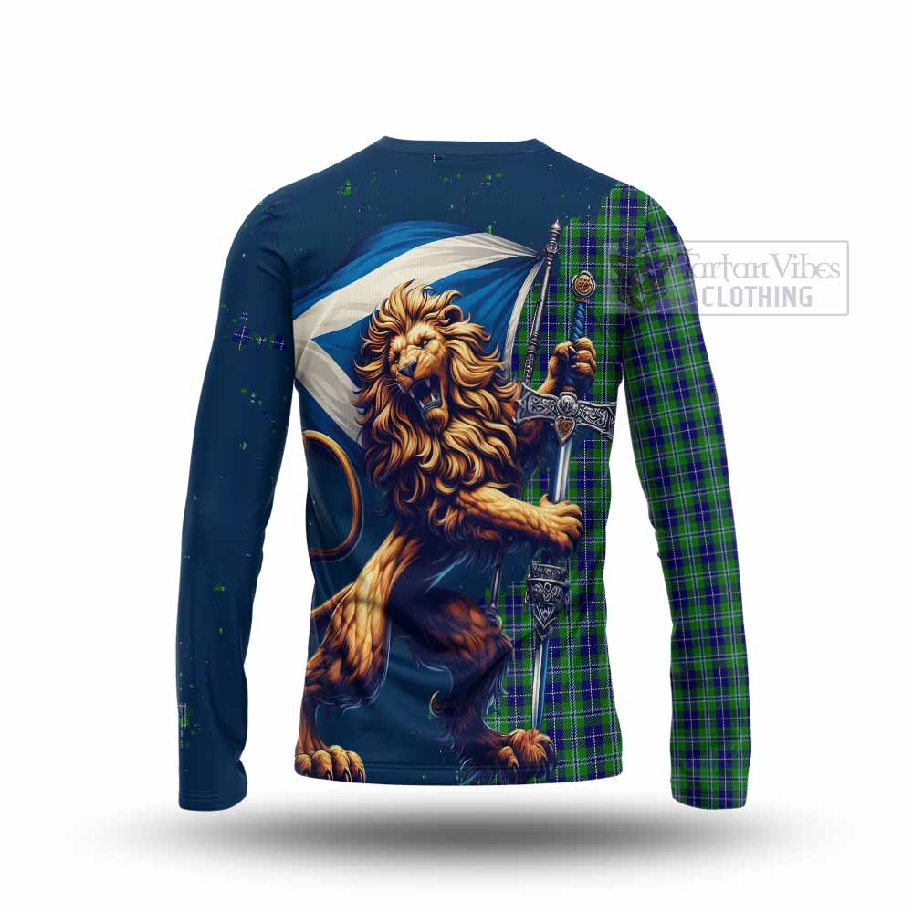 Tartan Vibes Clothing Douglas Tartan Family Crest Long Sleeve T-Shirt with Scottish Majestic Lion