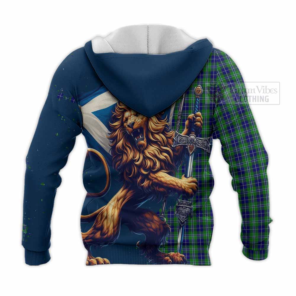 Tartan Vibes Clothing Douglas Tartan Family Crest Knitted Hoodie with Scottish Majestic Lion