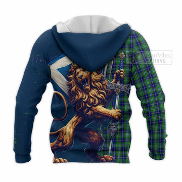 Douglas Tartan Family Crest Knitted Hoodie with Scottish Majestic Lion