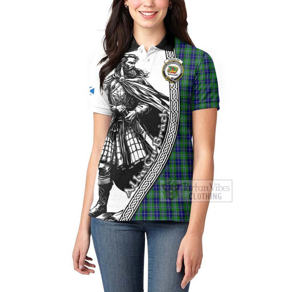 Tartan Vibes Clothing Douglas Tartan Clan Crest Women's Polo Shirt with Highlander Warrior Celtic Style