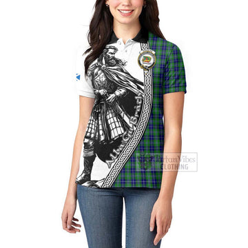 Douglas Tartan Clan Crest Women's Polo Shirt with Highlander Warrior Celtic Style