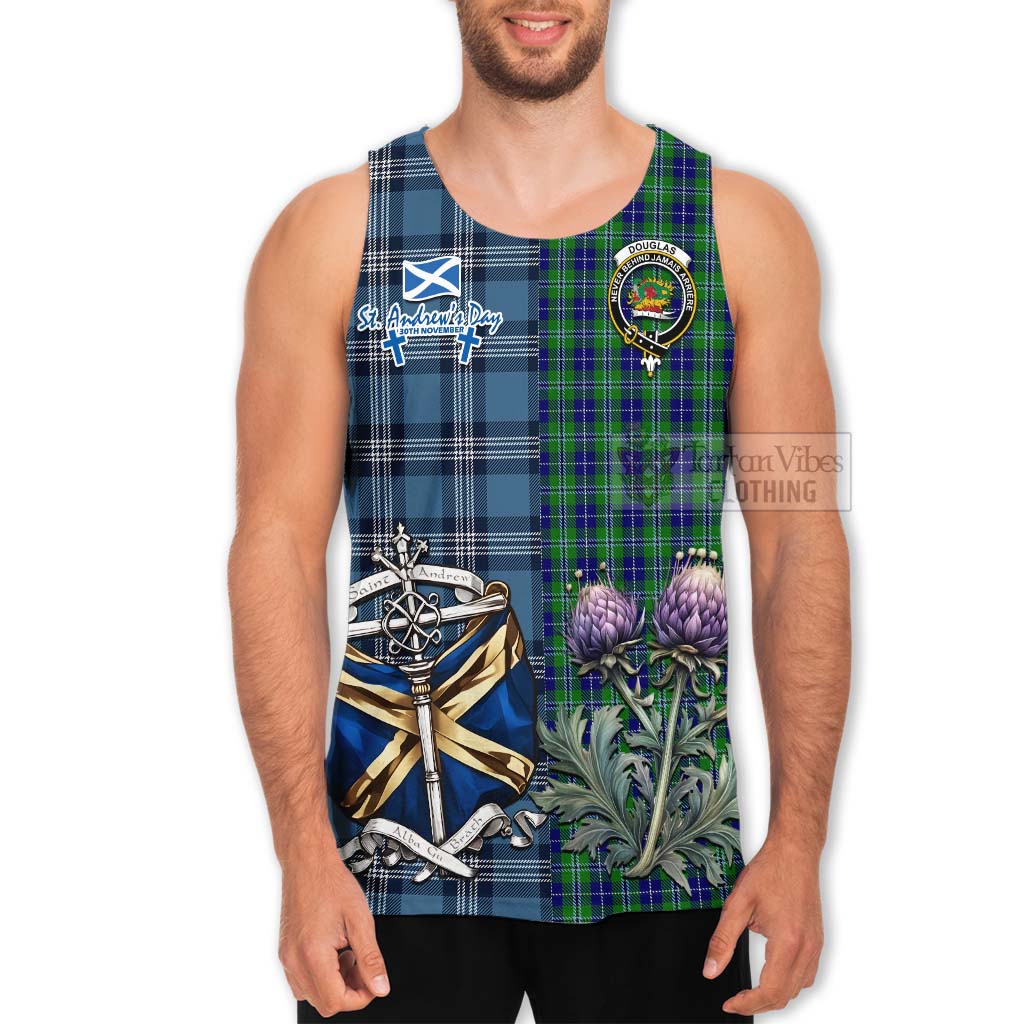 Tartan Vibes Clothing Douglas Tartan Men's Tank Top Happy St. Andrew's Day Half Tartan Style