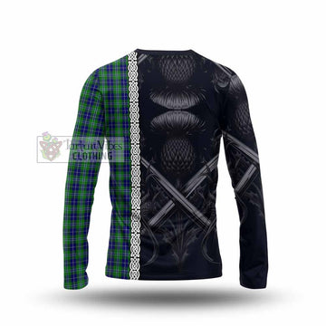 Douglas Tartan Long Sleeve T-Shirt with Family Crest Cross Sword Thistle Celtic Vibes