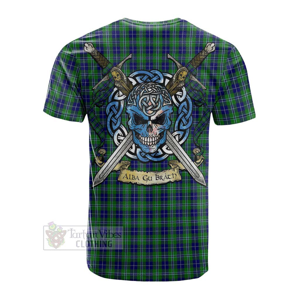 Tartan Vibes Clothing Douglas Tartan Cotton T-shirt with Family Crest Celtic Skull Style