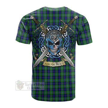 Douglas Tartan Cotton T-shirt with Family Crest Celtic Skull Style