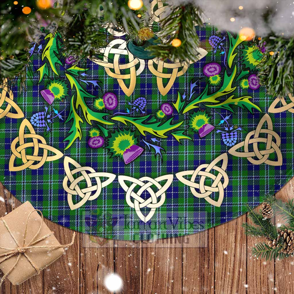 Tartan Vibes Clothing Douglas Tartan Christmas Tree Skirt with Thistle Celtic Knot Style