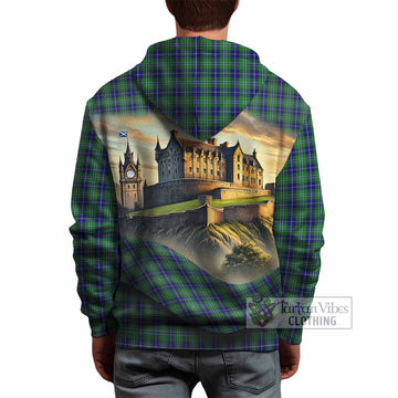 Douglas Tartan Family Crest Hoodie with Scottish Ancient Castle Style - Tartan Vibes Clothing