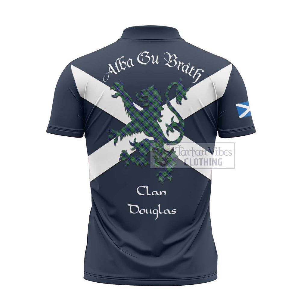 Tartan Vibes Clothing Douglas Tartan Lion Rampant Zipper Polo Shirt – Proudly Display Your Heritage with Alba Gu Brath and Clan Name