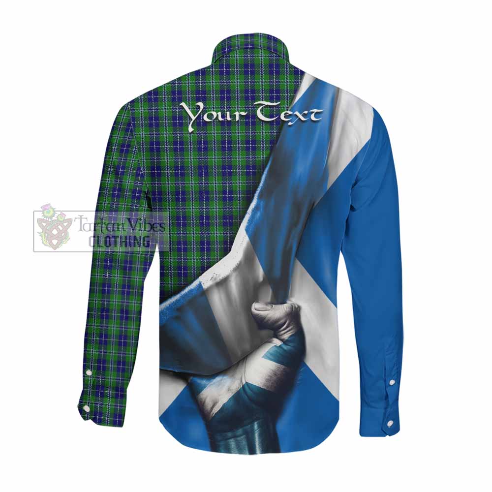 Tartan Vibes Clothing Douglas Tartan Long Sleeve Button Shirt with Family Crest Scotland Patriotic Style