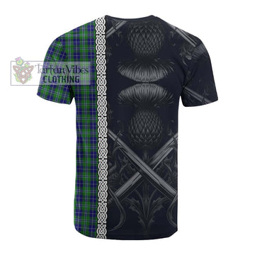 Douglas Tartan Cotton T-shirt with Family Crest Cross Sword Thistle Celtic Vibes