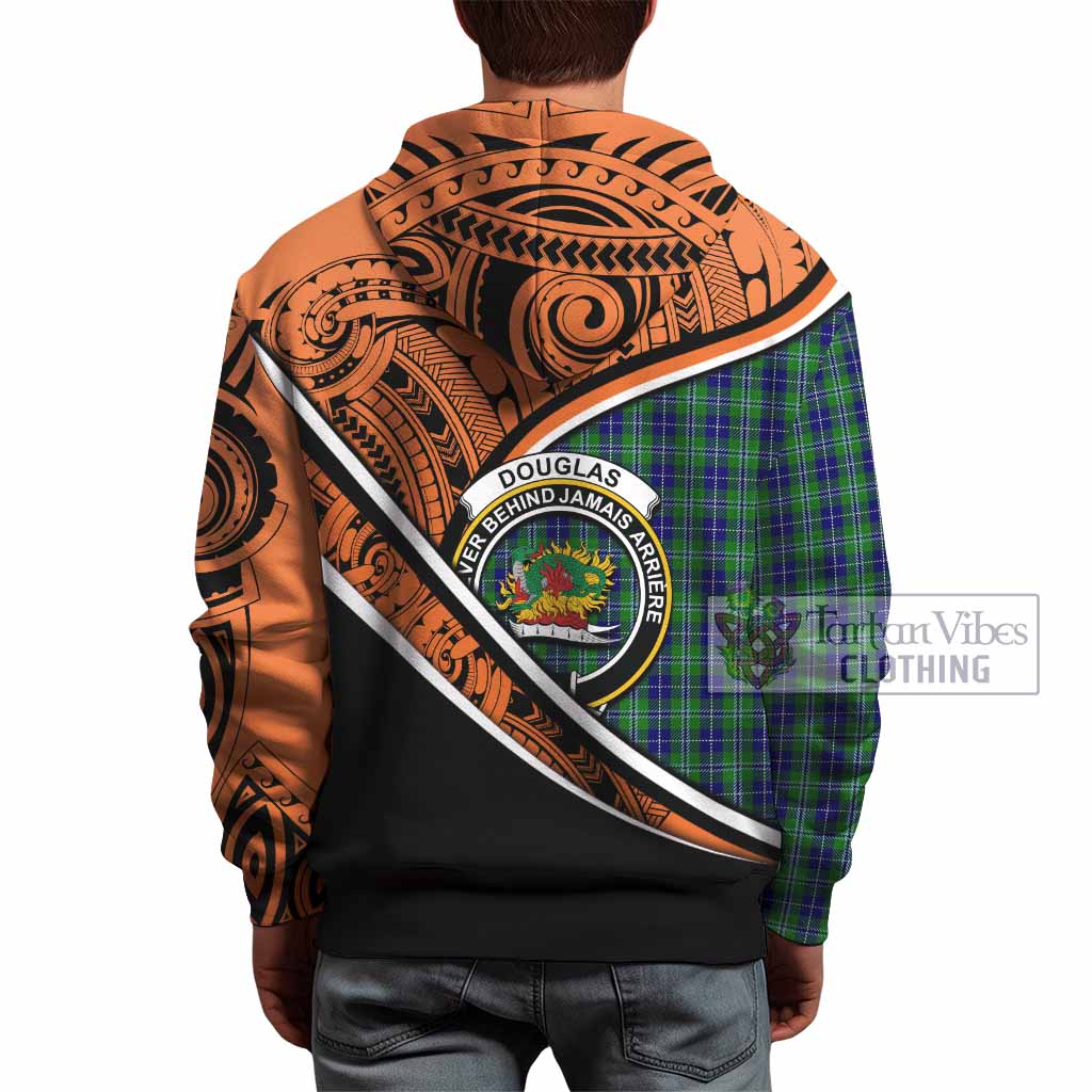 Tartan Vibes Clothing Douglas Crest Tartan Hoodie with Maori Tattoo Style - Orange Version