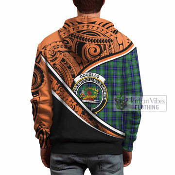 Douglas Crest Tartan Hoodie with Polynesian Vibes Style - Orange Version