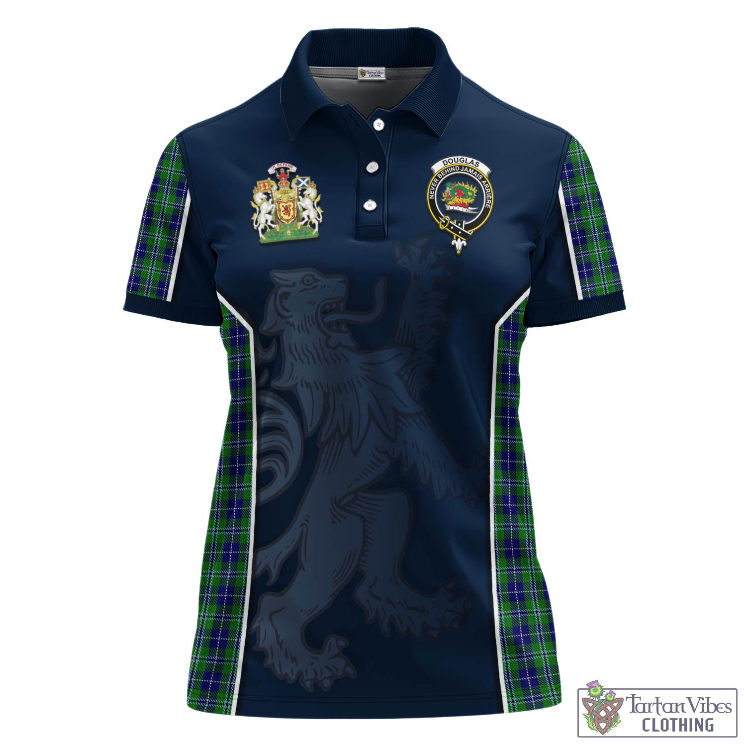 Douglas Tartan Women's Polo Shirt with Family Crest and Lion Rampant Vibes Sport Style - Tartan Vibes Clothing