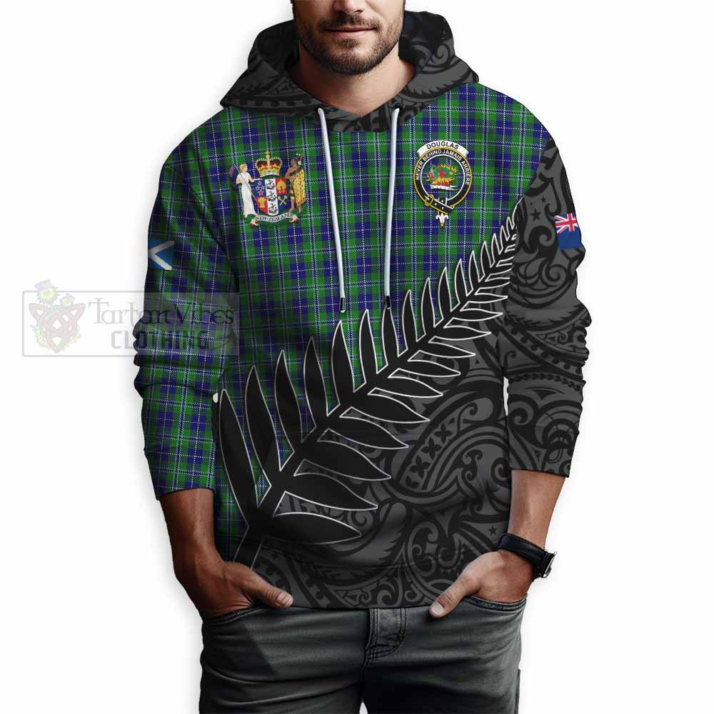 Tartan Vibes Clothing Douglas Crest Tartan Hoodie with New Zealand Silver Fern Half Style