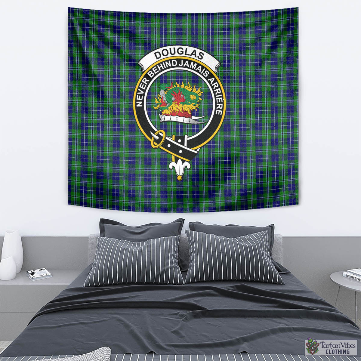 Tartan Vibes Clothing Douglas Tartan Tapestry Wall Hanging and Home Decor for Room with Family Crest