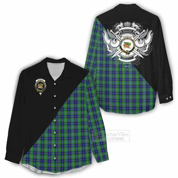 Douglas Tartan Women's Casual Shirt with Family Crest and Military Logo Style