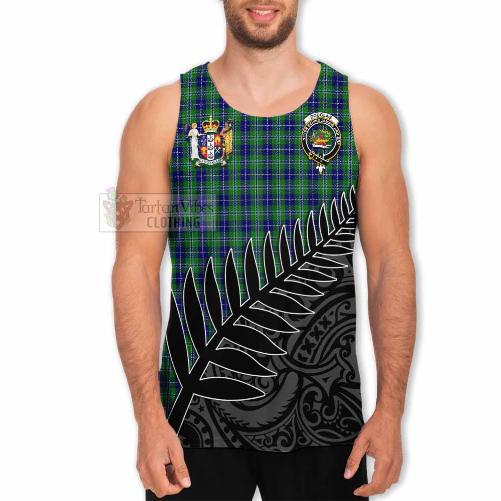 Tartan Vibes Clothing Douglas Crest Tartan Men's Tank Top with New Zealand Silver Fern Half Style