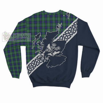 Douglas Tartan Sweatshirt Featuring Thistle and Scotland Map