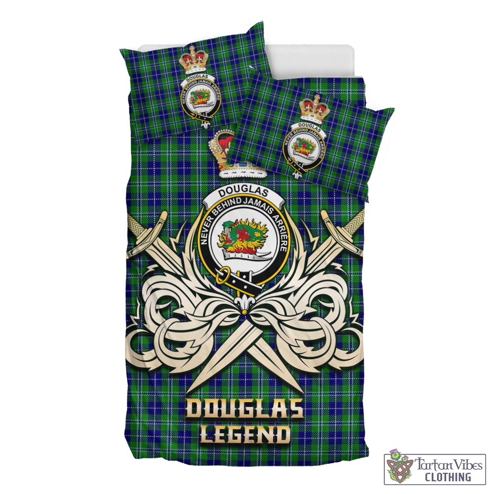 Tartan Vibes Clothing Douglas Tartan Bedding Set with Clan Crest and the Golden Sword of Courageous Legacy