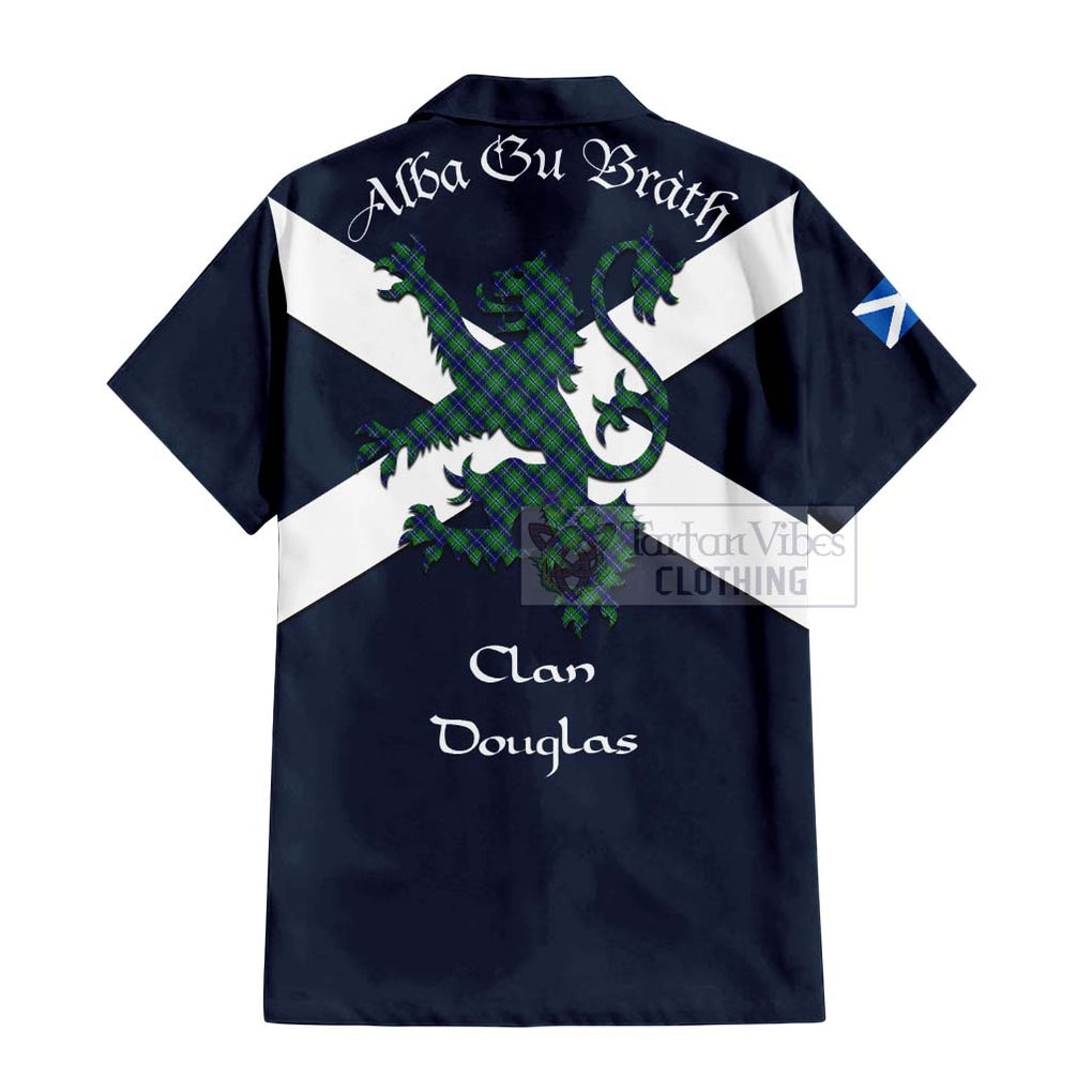 Tartan Vibes Clothing Douglas Tartan Lion Rampant Short Sleeve Button Shirt – Proudly Display Your Heritage with Alba Gu Brath and Clan Name