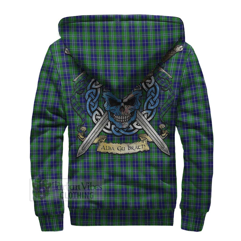 Tartan Vibes Clothing Douglas Tartan Sherpa Hoodie with Family Crest Celtic Skull Style