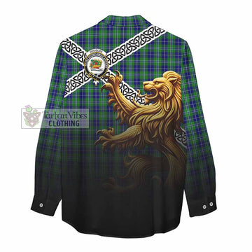 Douglas Crest Tartan Women's Casual Shirt with Golden Lion Emblem Celtic Style - Tartan Vibes Clothing
