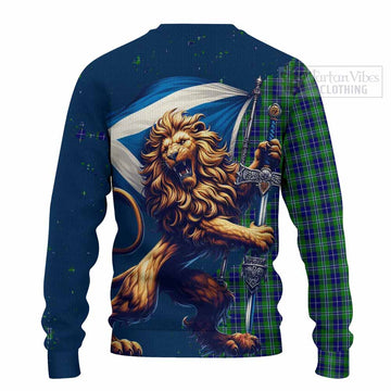 Douglas Tartan Family Crest Knitted Sweater with Scottish Majestic Lion